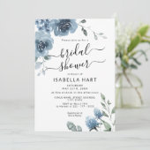 Slate Dusty Blue Floral Watercolor Brautparty Einladung (Stehend Vorderseite)