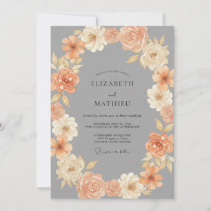 Slate Dusty Peach Kranz Hochzeit Einladung