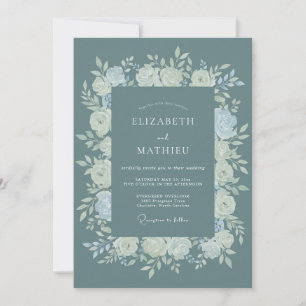 Slate Elfenbein-Rosen-Hochzeit Einladung