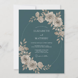 Slate-Elfenbein-Staubrose-Hochzeit Einladung