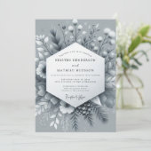 Slate Frosted Bloom Hochzeit Einladung (Stehend Vorderseite)