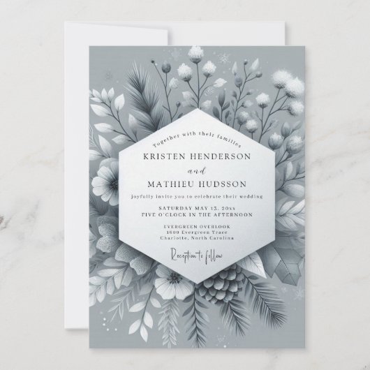 Slate Frosted Bloom Wedding Einladung (Vorderseite)
