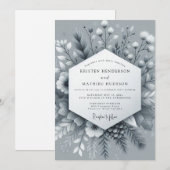Slate Frosted Bloom Wedding Einladung (Vorne/Hinten)