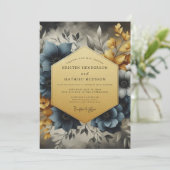 Slate & Gold Painterly Bloom Wedding Einladung (Stehend Vorderseite)