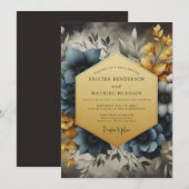 Slate & Gold Painterly Bloom Wedding Einladung (Vorne/Hinten)
