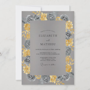 Slate Gold Petal Hochzeit Einladung