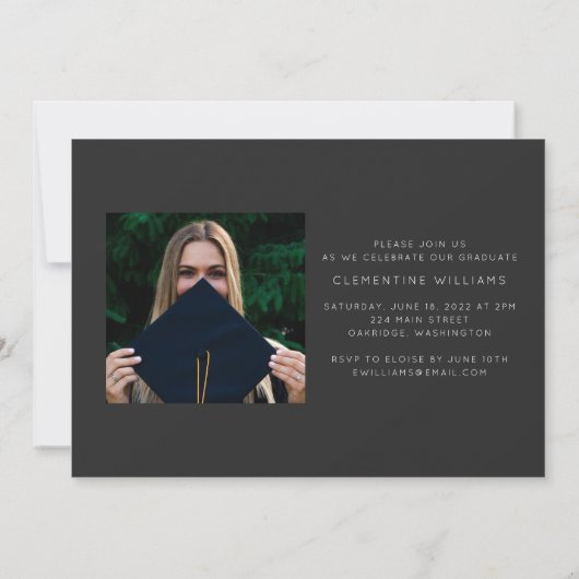 Slate Grad Block Moderner Foto Abschluss Einladung (Rückseite)