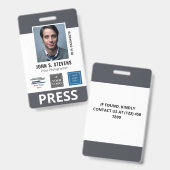 Slate Gray 3 Logos Press ID Abzeichen Ausweis (Vorder- & Rückseite)