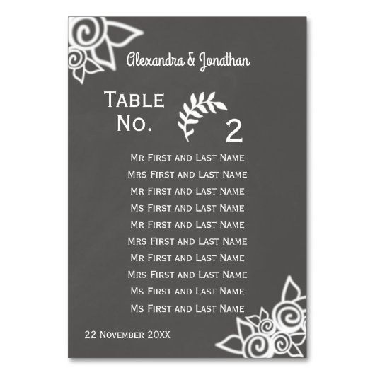 Slate Gray Chalk Style Tischnummer Sitzkarte (Vorderseite)