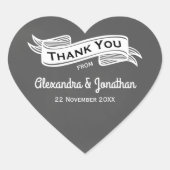 Slate Gray Chalk Style Wedding Vielen Dank Herz-Aufkleber (Vorderseite)
