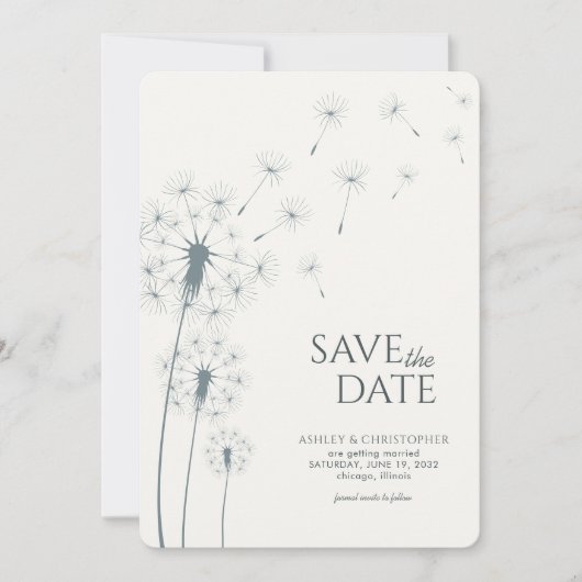 Slate Gray Dandelion Wedding Save the Date Card (Vorderseite)