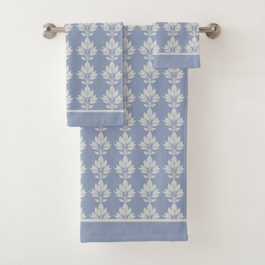 Slate Gray Elegant Leaf Pattern Badhandtuch Set (Insitu)