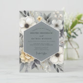 Slate Gray Floral Bloom Wedding Einladung (Stehend Vorderseite)