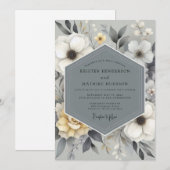 Slate Gray Floral Bloom Wedding Einladung (Vorne/Hinten)