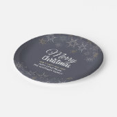 Slate Gray Frohe Weihnachtsschneeflocken Pappteller (Schrägansicht)