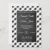 Slate Gray Gingham Chalkboard Wedding Einladung (Vorderseite)