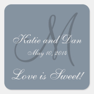Slate Gray Life ist Sweet Mit Monogramm Wedding Quadratischer Aufkleber