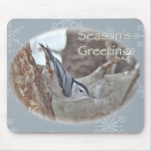 Slate Gray Nuthatch Songbird Frohen Festtage Mousepad