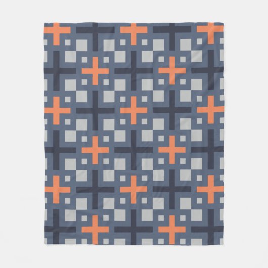 Slate Gray Orange Plus Square Grid Mosaik Muster Fleecedecke (Vorderseite)
