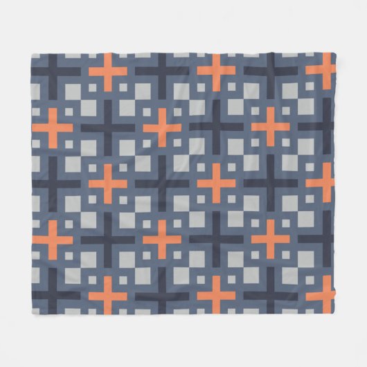 Slate Gray Orange Plus Square Grid Mosaik Muster Fleecedecke (Vorderseite (Horizontal))