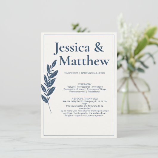 Slate Gray Rustic Chic Wedding Program Begleitkarte (Stehend Vorderseite)