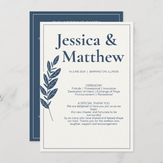 Slate Gray Rustic Chic Wedding Program Begleitkarte (Vorne/Hinten)