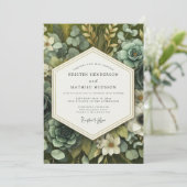 Slate Green Botanical Opulence Wedding Einladung (Stehend Vorderseite)