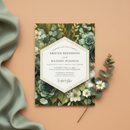 Slate Green Botanical Opulence Wedding Einladung