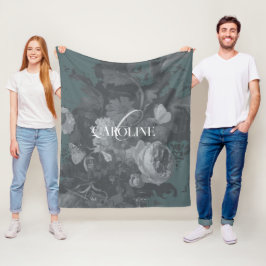 Slate Green Vintage Floral Still Life Stylish Fleecedecke