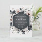 Slate Grey Floral Elegance Wedding Einladung (Stehend Vorderseite)