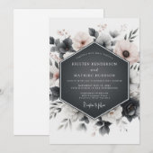 Slate Grey Floral Elegance Wedding Einladung (Vorne/Hinten)