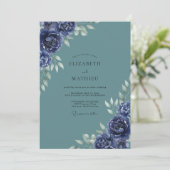 Slate Indigo Bloom Hochzeit Einladung (Stehend Vorderseite)