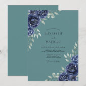 Slate Indigo Bloom Hochzeit Einladung (Vorne/Hinten)