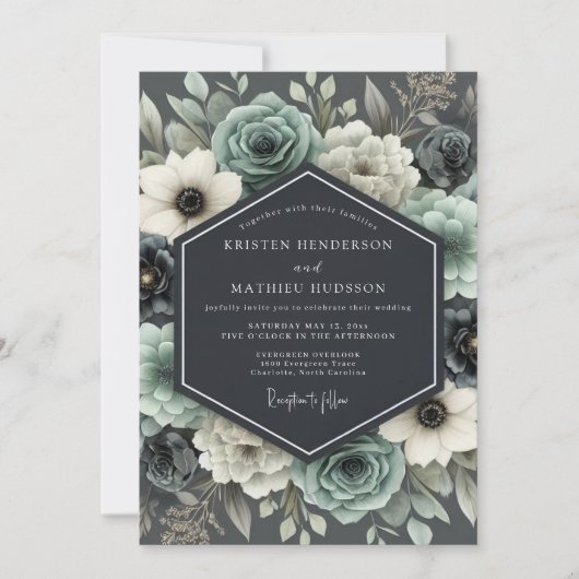 Slate & Ivory Moody Floral Wedding Einladung (Vorderseite)
