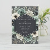 Slate & Ivory Moody Floral Wedding Einladung (Stehend Vorderseite)