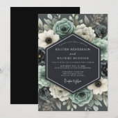 Slate & Ivory Moody Floral Wedding Einladung (Vorne/Hinten)