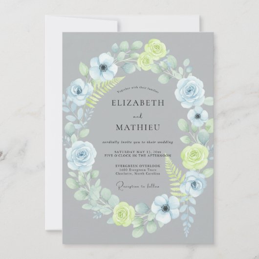 Slate-Limonen-Kranz-Hochzeit Einladung (Vorderseite)