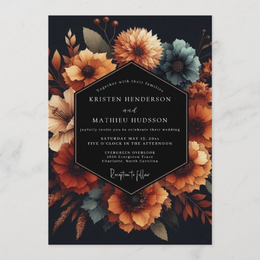 Slate Marigold Autumnal Wedding Einladung (Vorderseite)