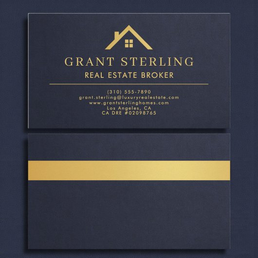 Slate Navy Blue Gold House Real Estate Broker  Visitenkarte