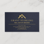 Slate Navy Blue Gold House Real Estate Broker  Visitenkarte (Vorderseite)