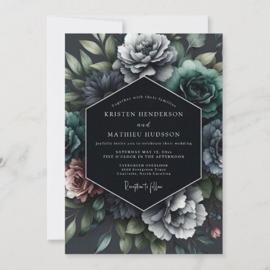 Slate Opulent Flora Hochzeit Einladung (Vorderseite)