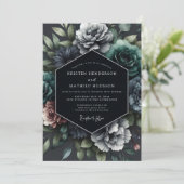 Slate Opulent Flora Hochzeit Einladung (Stehend Vorderseite)