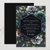 Slate Opulent Flora Hochzeit Einladung (Vorne/Hinten)