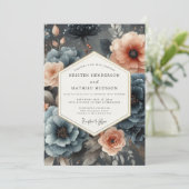 Slate Peach Lyrical Wedding Einladung (Stehend Vorderseite)