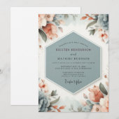 Slate Peach Painterly Wedding Einladung (Vorne/Hinten)
