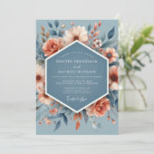 Slate Peach Poetic Flora Wedding Einladung (Stehend Vorderseite)
