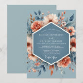 Slate Peach Poetic Flora Wedding Einladung (Vorne/Hinten)