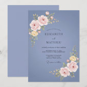 Slate Pink Bloom Hochzeit Einladung (Vorne/Hinten)