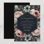Slate Rose Dramatic Wedding Einladung (Vorne/Hinten)