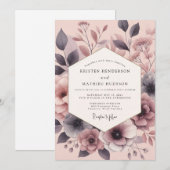Slate Rose Painterly Bloom Wedding Einladung (Vorne/Hinten)
